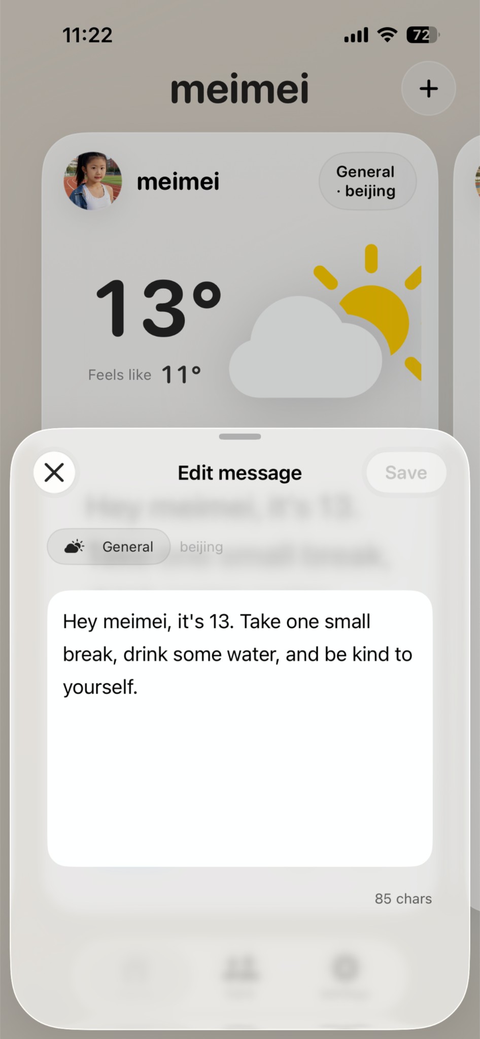 WeatherCare Edit Message - Customize weather care for loved ones